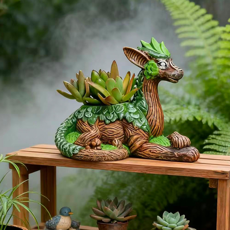 Echeveria Succulent - クリエイティブドラゴンツリーフラワーポット多肉植物花瓶コンテナガーデンスタチュー樹脂製自然愛好家に最適友人や家族に