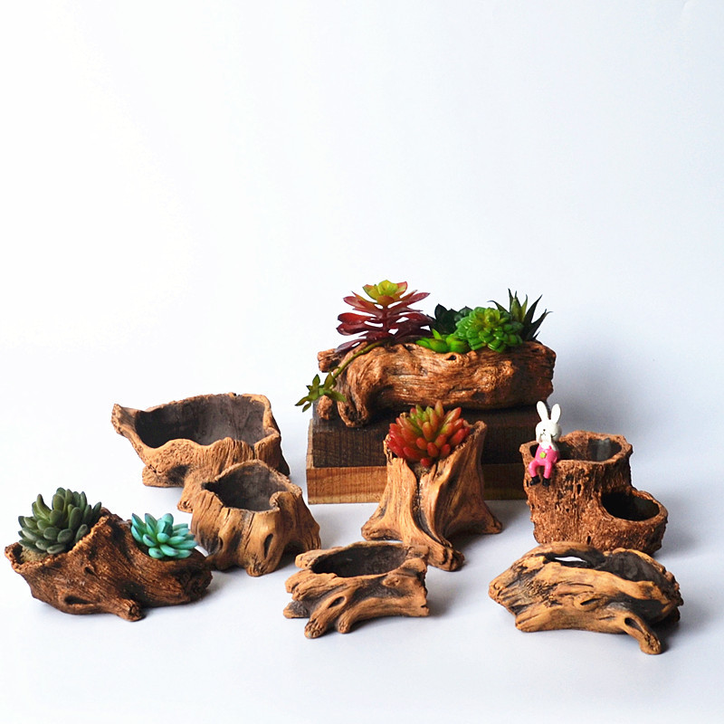 模造木製ステークス木の根植物植栽鉢植えレトロセメント木材植栽 - Echeveria Succulent のレビューと価格