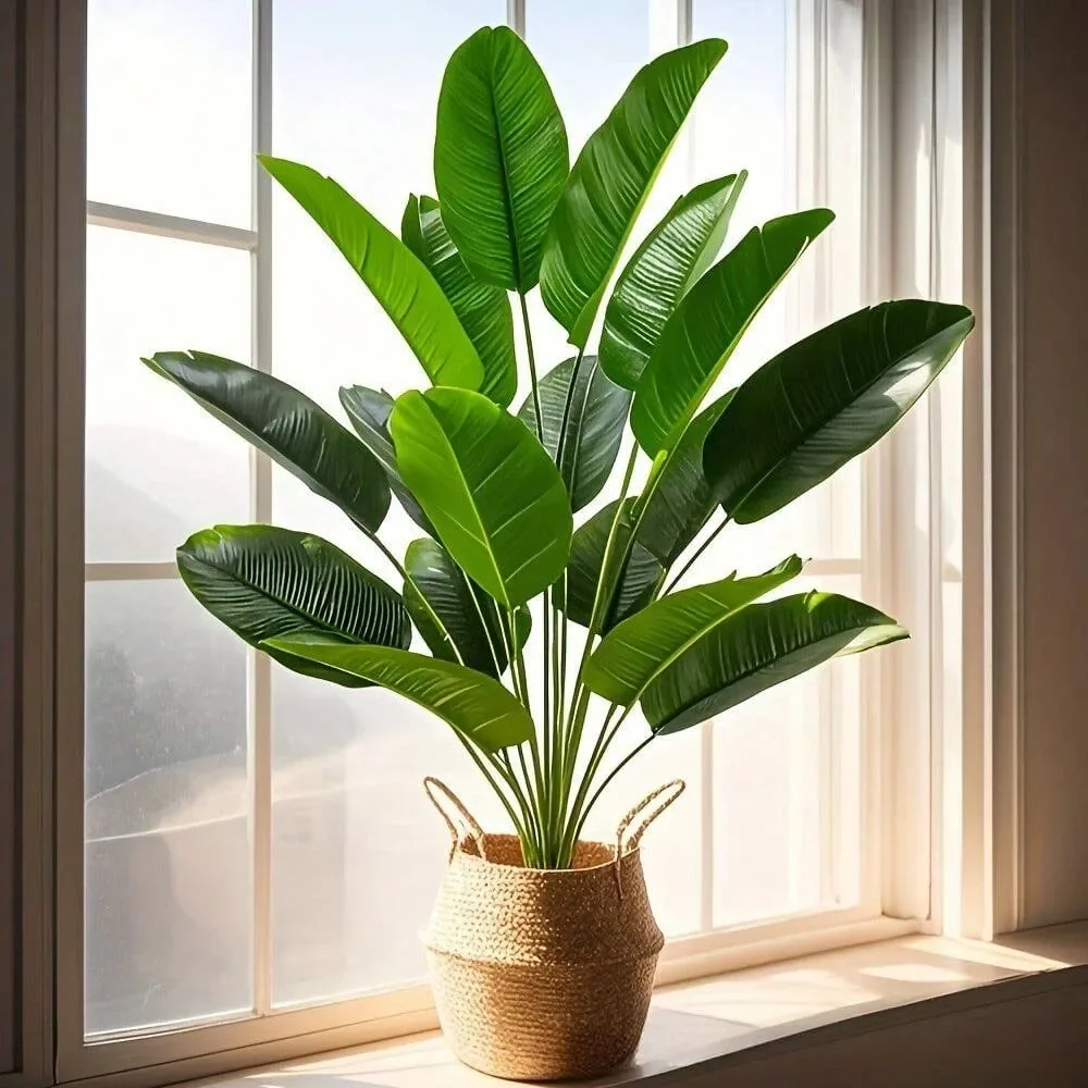 1個18枚の葉の人工植物、大きな熱帯ヤシの木、偽のバナナの葉 - Ficus Lyrata Tree のレビューと価格